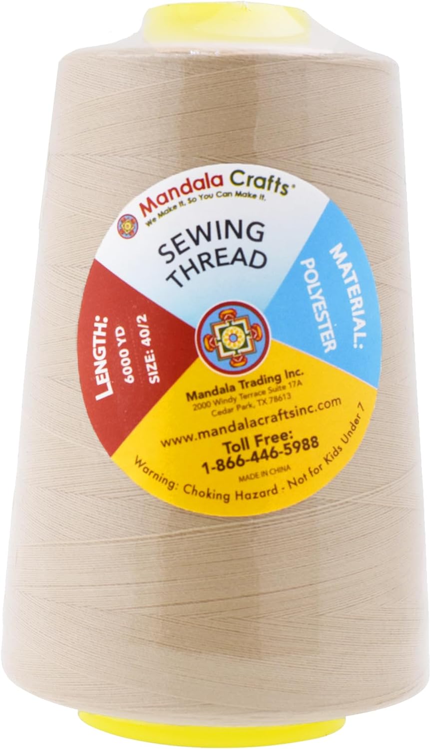 Mandala Crafts 4 Pack of Serger Threads Cones Spools - 40S/2 24000 Yards Polyester Natural Threads for Sergers Machine and Overlock Quilting Sewing Machine