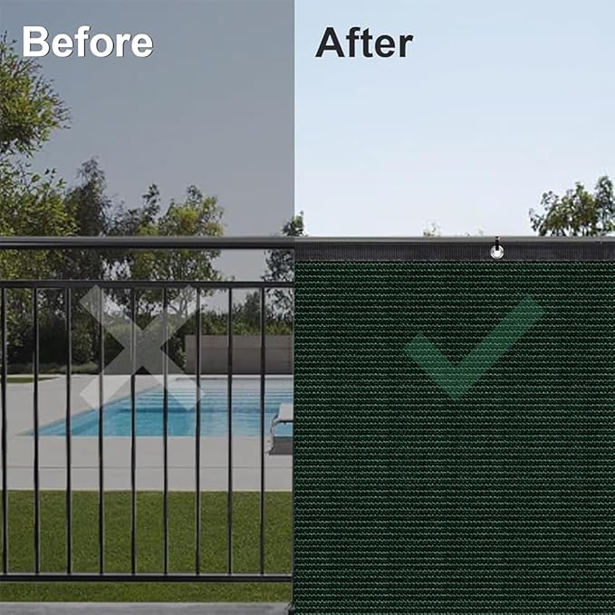 LITA 3' x 21' Garden Privacy Fence Screen Cover (HDPE) UV Protection Weather-Resistant Heavy Duty Shade Cover for Deck, Patio, Backyard, Outdoor Pool, Porch, Railing, Dark Green, Customizable