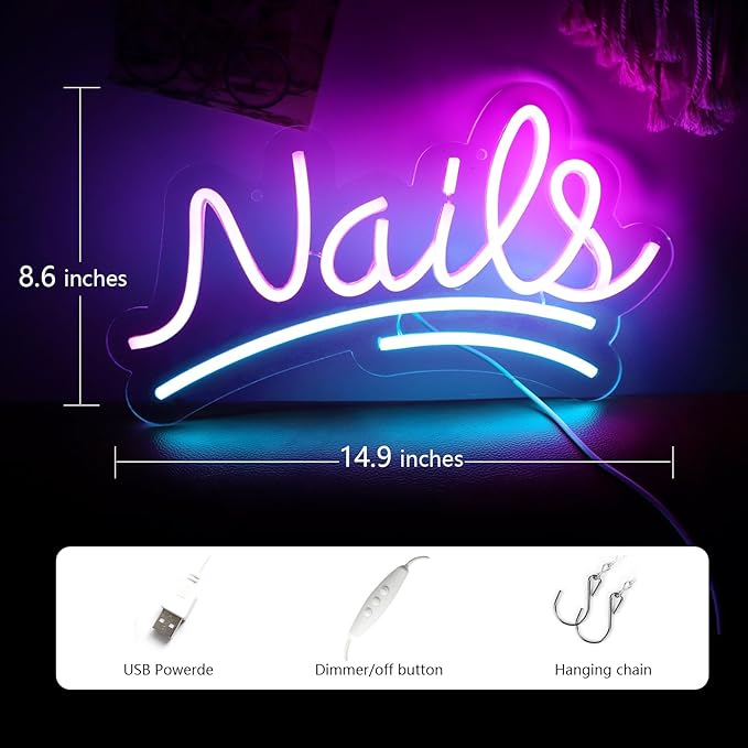 JFLLamp Nails Neon Signs for Wall Decor Neon Lights for Bedroom Led Signs Suitable for Nail Salon Office Man Cave Beer Bar Pub Restaurant Christmas Birthday Party Gift for Lover (Nails)