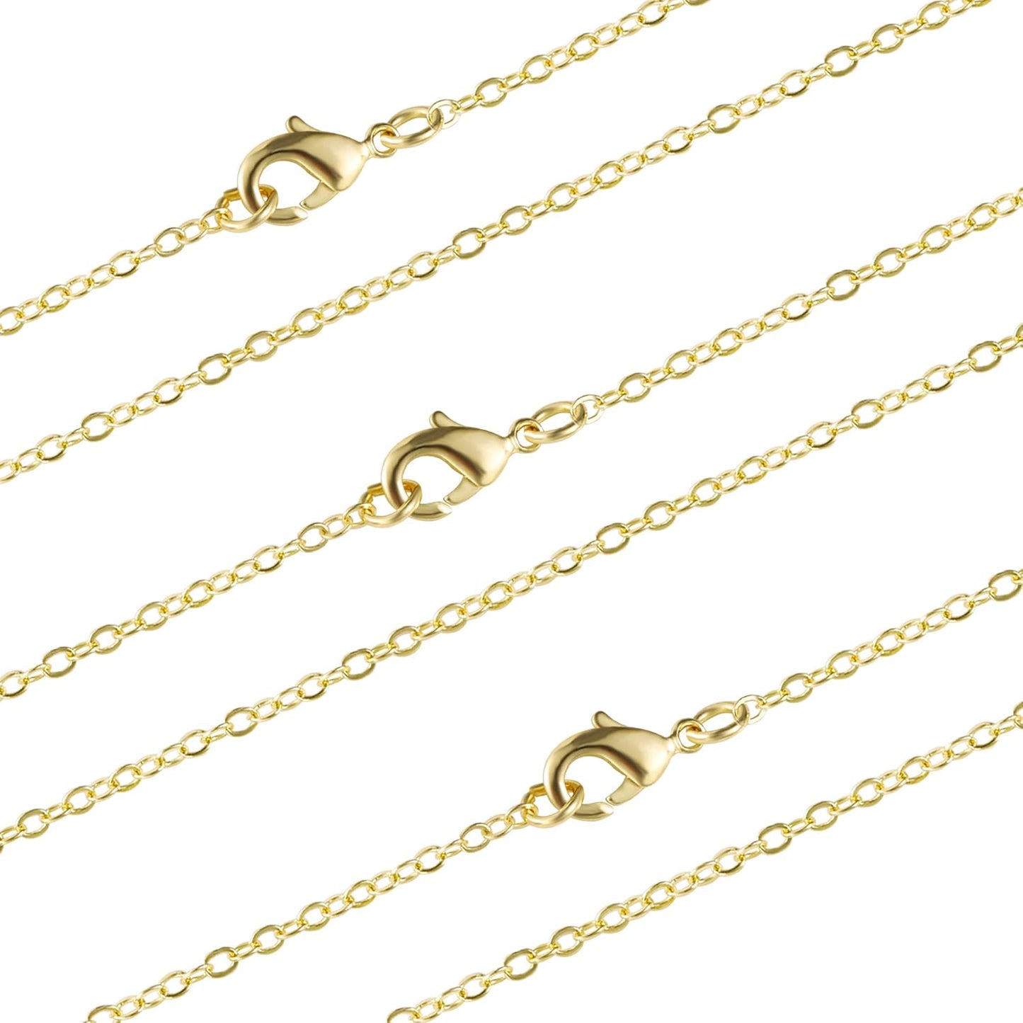 ALEXCRAFT Wholesale 12 PCS Gold Plated Brass Flat Cable Chain Finished Necklace Chains Bulk for Jewelry Making(20 Inch(2MM))