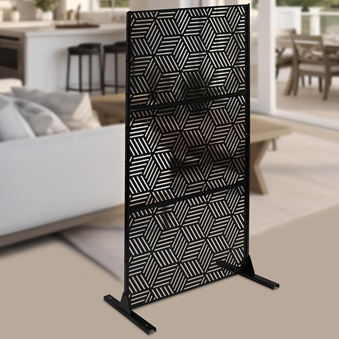 Outdoor Privacy Screens Freestanding, Rustproof Metal Decorative Fence Panels, Rhombic Pattern Tall Outdoor Divider Privacy Fence Screens for Outside Backyard Garden Patio,36.25x71.5inch (Black)