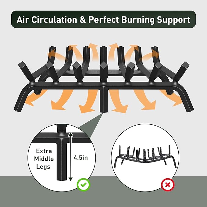 mestyl Fireplace Grate 30 Inch Heavy Duty Wrought Iron Fireplace Log Grate, 4/5" Bar Fire Grates, Firewood Log Burning Rack for Outdoor Wood Stove Pit & Fireplace Log Holder Indoor