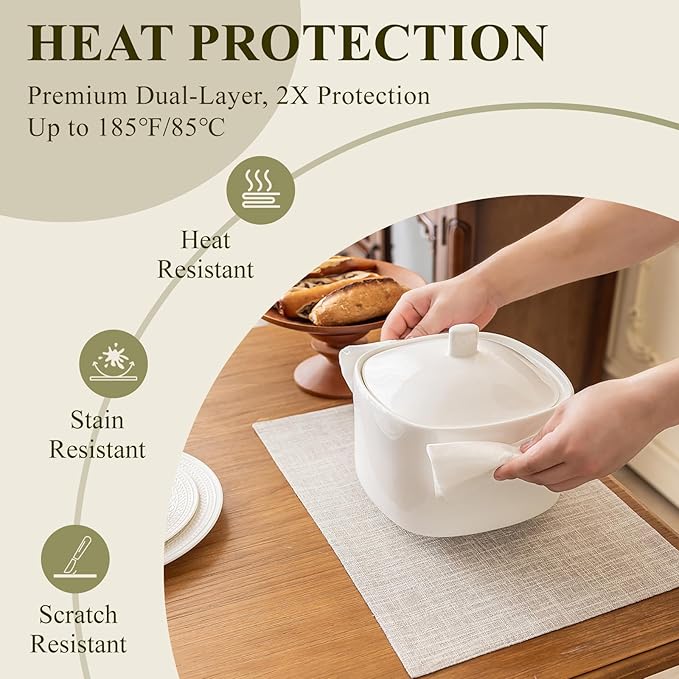 KXN Placemats Set of 8, Dual-Layer Thickened Faux Linen Table Mats, Heat Resistant & Wrinkle-Free, Machine Washable Cloth Place Mats for Kitchen Dining Indoor Outdoor (Cream)