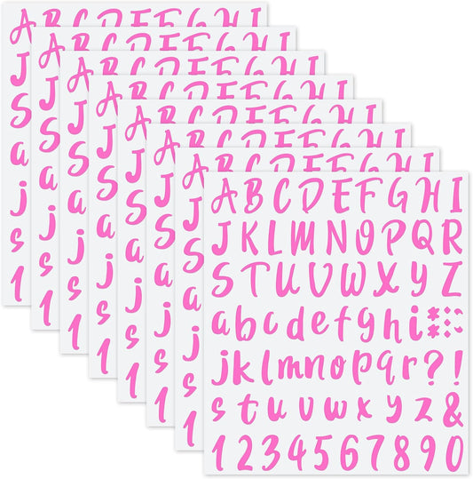 Outus 576 Pieces 8 Sheets Letters Stickers Self Adhesive Vinyl Letter Alphabet Number Stickers Mailbox Numbers Sticker, Decals for Classroom Decor, Sign, Door(Pink,1 Inch)