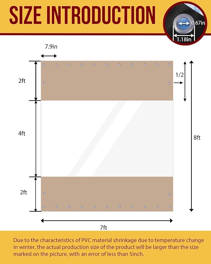FoundGo 8'H x 7'W Vinyl Curtains for Patio 19oz, Outdoor Clear Vinyl Patio Enclosure,Heavy Duty Clear Tarp Waterproof PVC Tarps with Grommets for Pergola, Balcony,Porch,Gazebos，-4℉ Cold Resistant