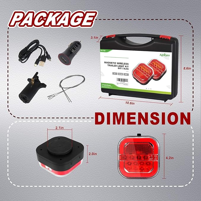 Agrieyes Halo Wireless Trailer Lights, 2 Mounting Options Magnetic Trailer Light for Towing, Portable LED Tow Lights Kit for Trucks, Boat, RV
