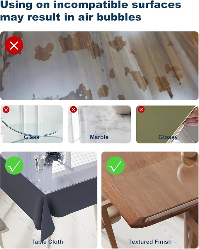 Crystal Clear Plastic Table Cover Protector, 54" x 54" Spill Resistant Easy Flat PVC Desk Pad Mat, 1.5mm Thick Waterproof Vinyl Table Top Protector for Dining Room Table, Office, Dresser