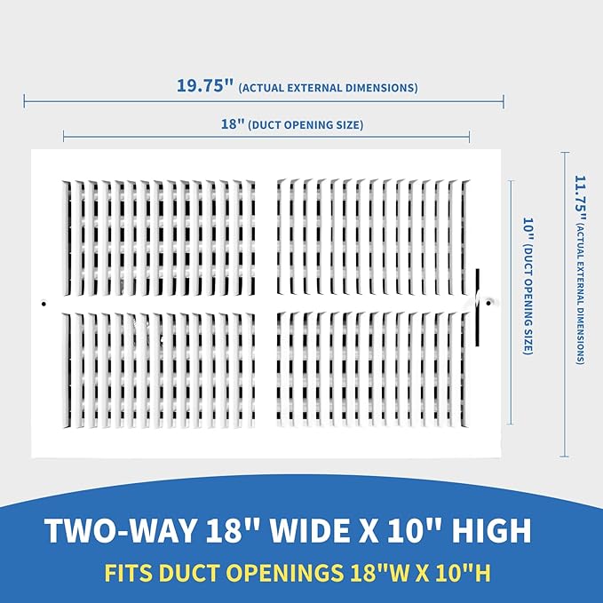 18x10 Vent Register [Duct Opening], Vent Covers for Home Ceiling, Two-Way Ventilation Register, Adjustable Solid Steel Wall Register Vent Cover (18"W x10"H [Duct Opening])