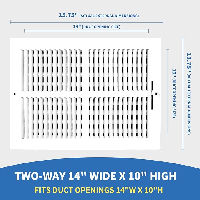14x10 Vent Register [Duct Opening], Vent Covers for Home Ceiling, Two-Way Ventilation Register, Adjustable Solid Steel Wall Register Vent Cover (14"W x 10"H [Duct Opening])