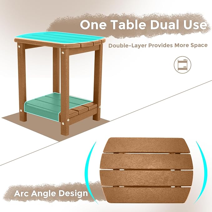 Adirondack Square Outdoor Side Table,2-Tier Storage Patio Side Table, HDPE End Tables for Backyard Pool Porch Garden Lawn