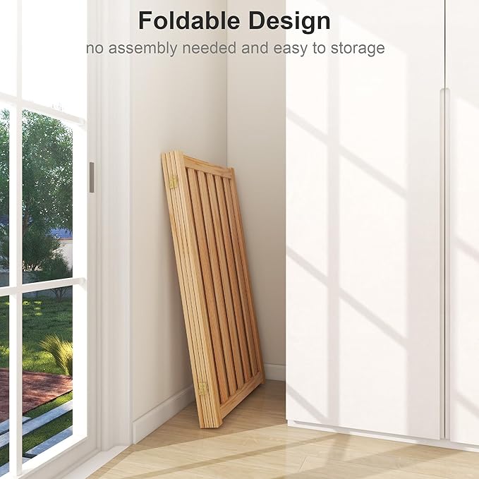 36" Height Extra Tall Freestanding Pet Gate, Solid Wood Folding Safety Fence Wooden Dog Gate with 2 PCs Support Feet Ideal for Stairs, Doorways, Halls, Kitchens, Heavy Duty Gates, 4 Panels, Oak