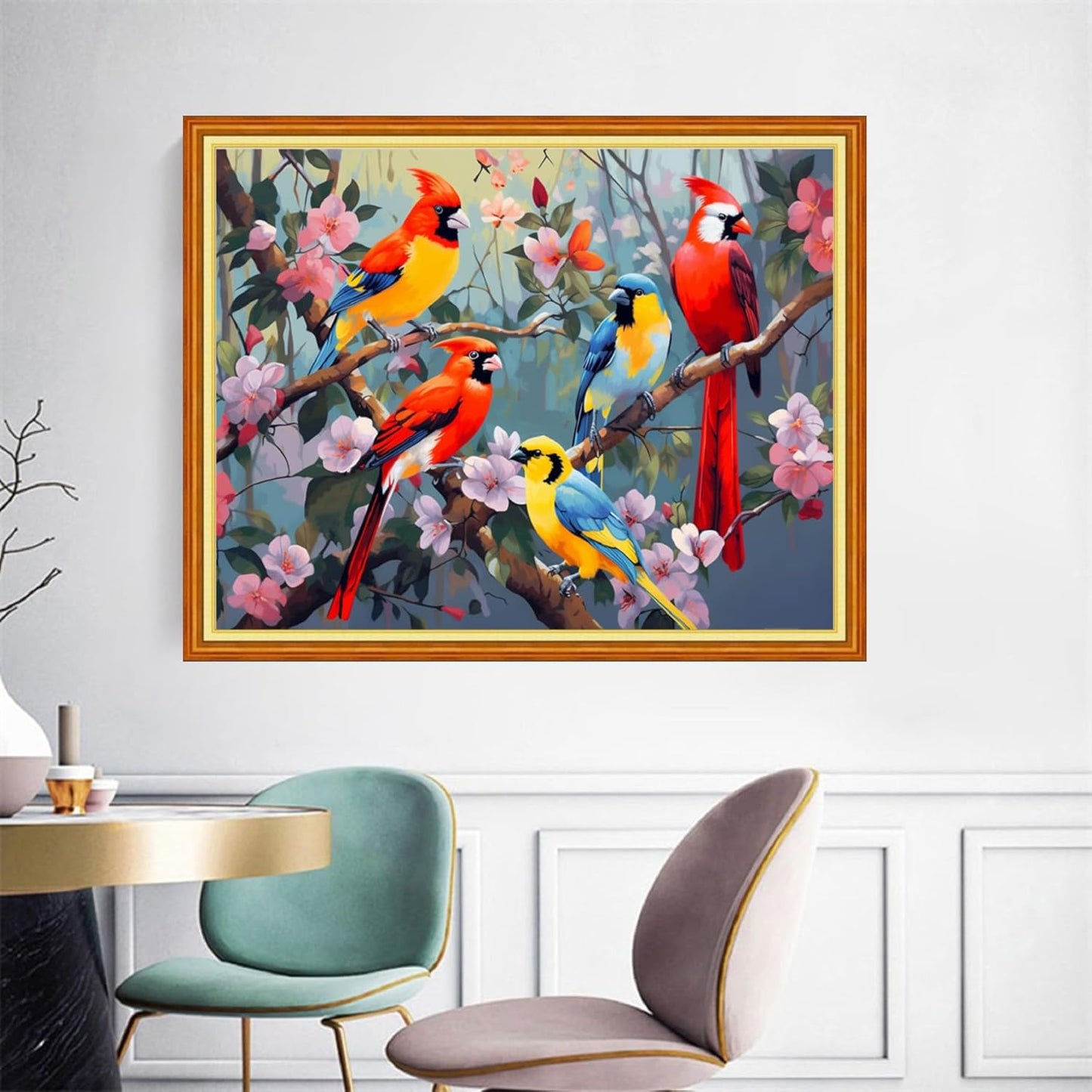 Joyhoor Cross Stitch Kits for Beginners Stamped Cross-Stitch Supplies Needlework preprint Embroidery Kits for Adults DIY Needlepoint Kits Embroidery Patterns 11CT-Birds and Flowers 16x20 inchs