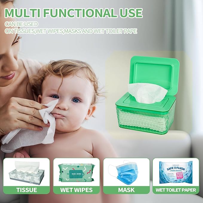 Wipes Dispenser, One-Handed Operation Wipe Holder for Baby & Adult, Seal-Designed Wipes Container for Bathroom Keep Diaper Wipes Fresh (Mint Green)