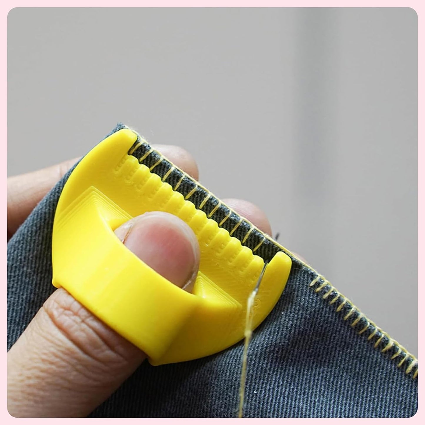 4mm Seam Guide for Hand Sewing Edge Lockranding Tool, Sewing Needle Gauge Measuring Tool, Mini Finger Ruler Kit Ideal for Leather/Fabric/Craft Sew, Yellow 1 Pcs