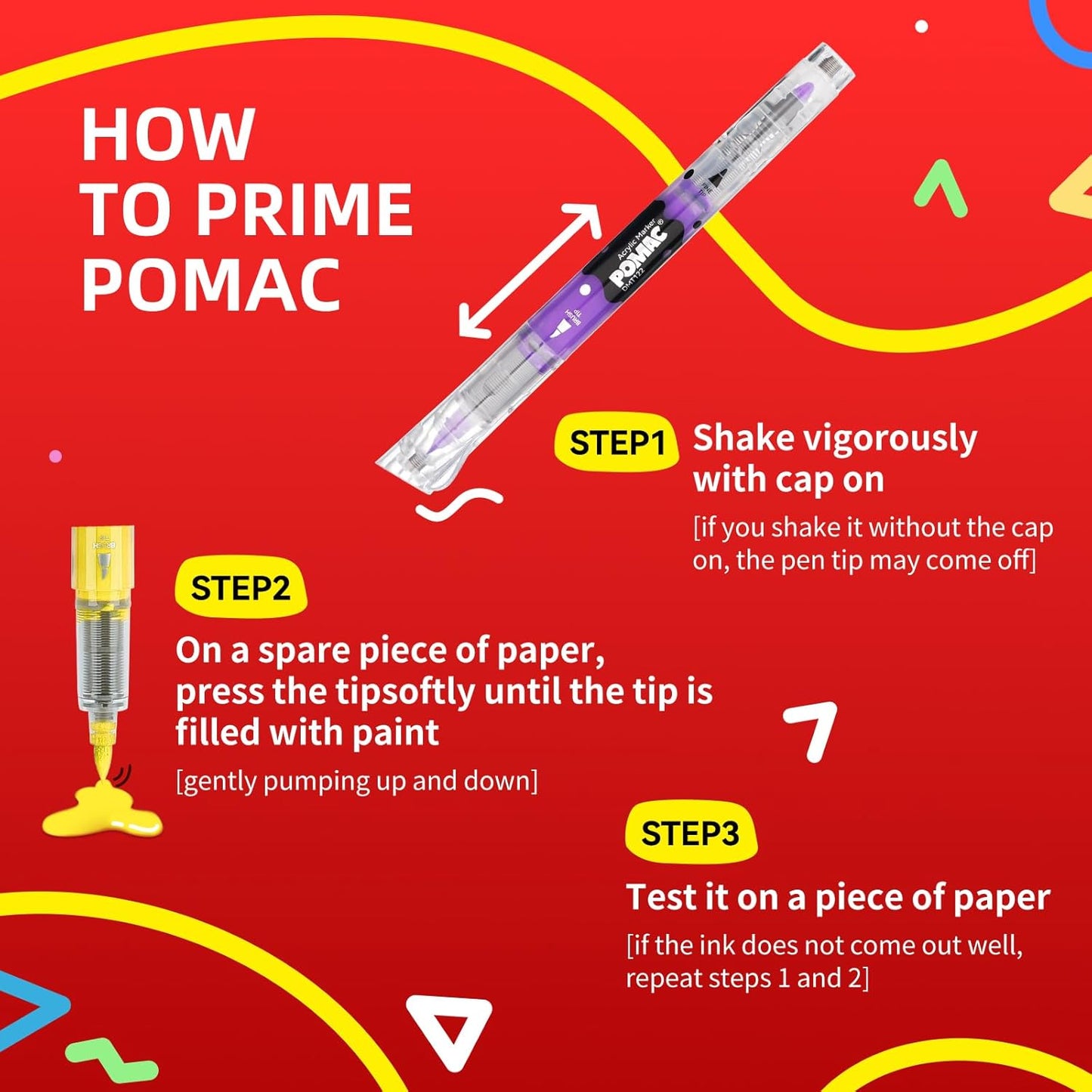 POMAC Dual Tip Acrylic Paint Markers Pens 24 Assorted Colors, Direct Liquid Acrylic Marker with Brush & Fine Tip, Water-Based Paint Marker for Fabric, Canvas, Rock, Glass, Wood, Crafts, Art Supplies