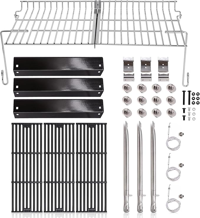 Criditpid Grill Replacement Parts for Chargriller 5050, 5650, 3001, 5072, 3008, Grill Grates, Heat Plate Tent, Burners, Hanger Bracket, Igniter and Warming Rack for Char Griller 5650 Replacement Parts
