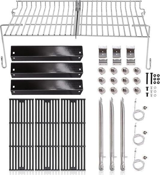 Criditpid Grill Replacement Parts for Chargriller 5050, 5650, 3001, 5072, 3008, Grill Grates, Heat Plate Tent, Burners, Hanger Bracket, Igniter and Warming Rack for Char Griller 5650 Replacement Parts