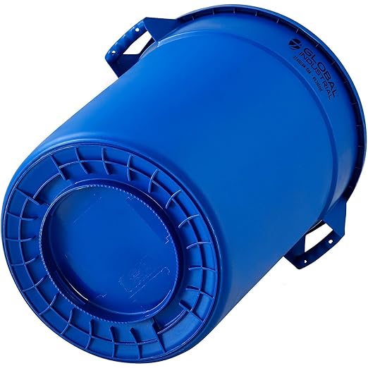 Global Industrial Commercial Round Trash Can, 32 Gallon Capacity, Plastic Garbage Can, Indoor and Outdoor Utility Trash Can, Blue, 21-3/4"W x 27-1/2"H, No Lid
