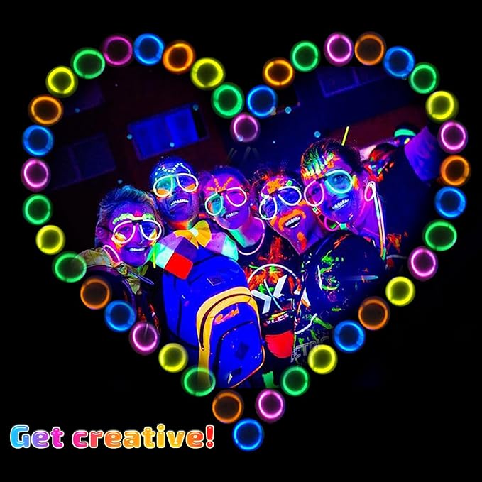 100 Pcs Glow Sticks Bulk, 8" Glow in the Dark Party Supplies - Neon Glow Stick Bracelets & Necklaces for Festivals, Concerts, Raves, Night Clubs, Halloween, Christmas, Birthdays