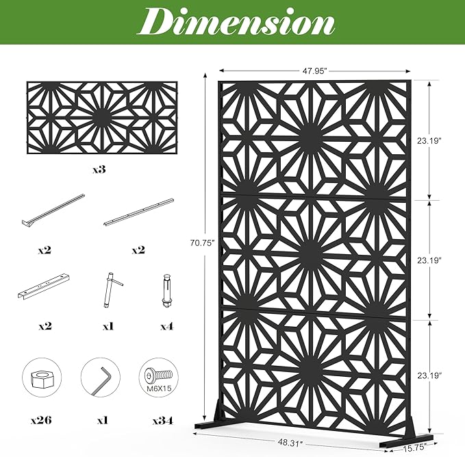 Domi Metal Privacy Screens and Panels with Free Standing, Freestanding Outdoor Indoor Privacy Screen, Decorative Privacy Screen for Balcony Patio Garden, Sun Flower Shape