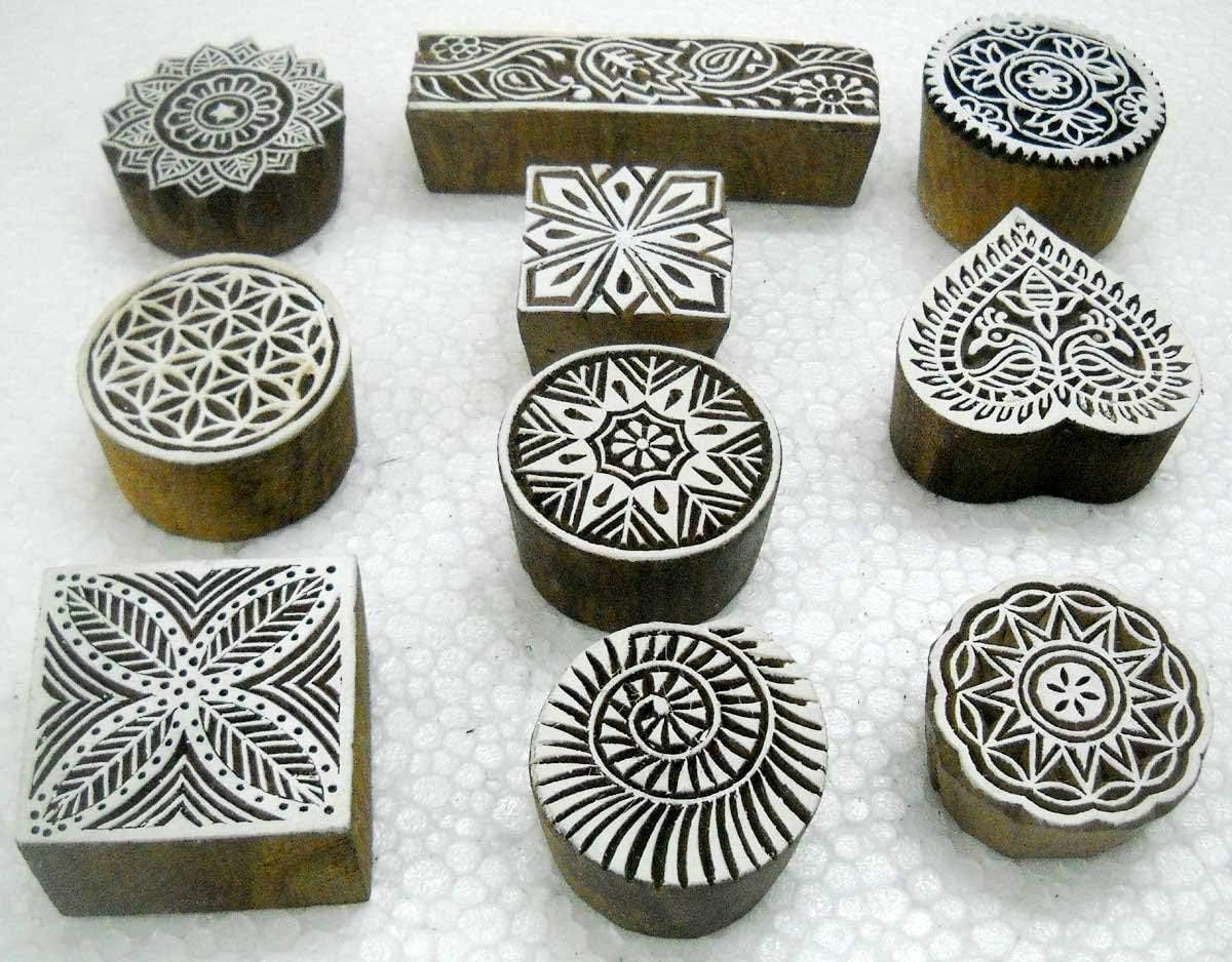 Wholesale Lot of 10 Classic Designs Wooden Block Stamps/ Tattoo/ Indian Textile Printing Blocks