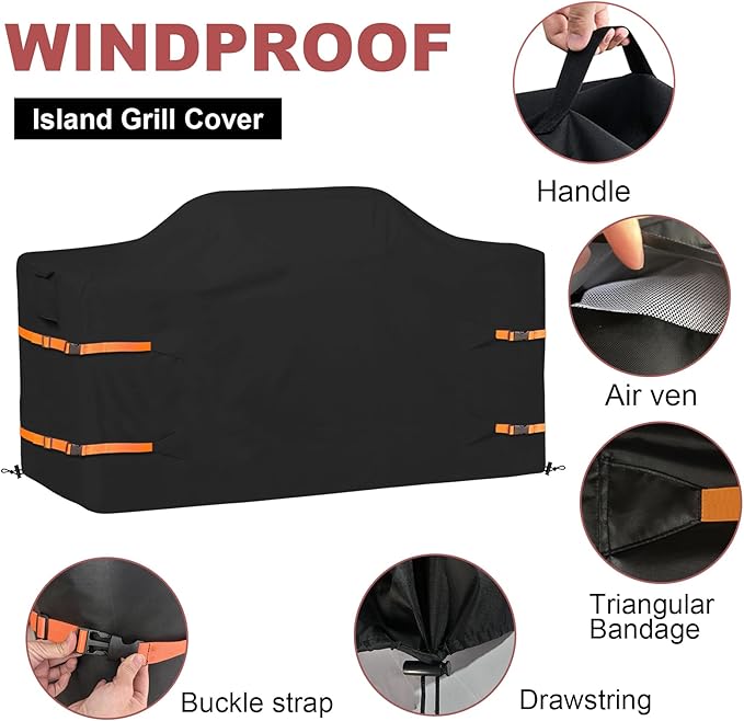 86 in Island Grill Cover,86 Inch Island BBQ Grill Head Cover,Heavy Duty Waterproof Outdoor Grill Cover,Black