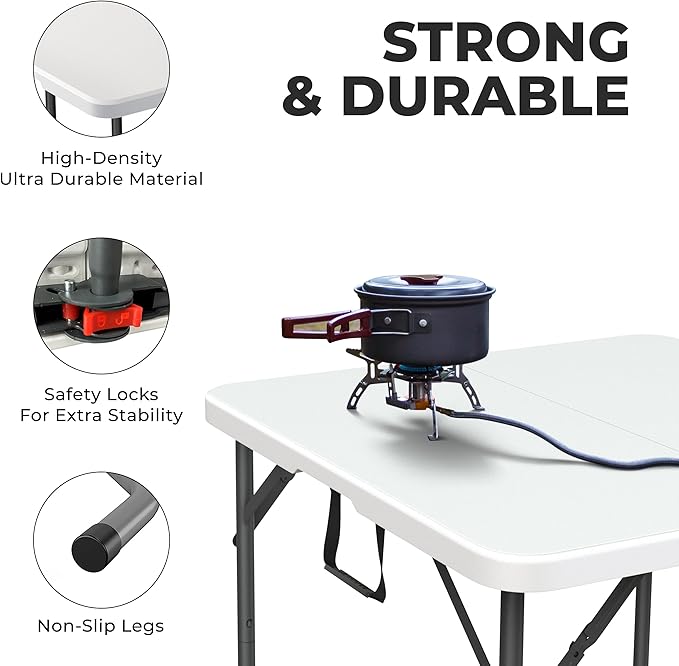 34" Square Foldable Table with Built in Handle & Steel Legs | Heavy Duty Portable | Perfect for Party, Dining, Wedding, Events, Picnic Indoor, Outdoor, Camping, Utility, Temporary
