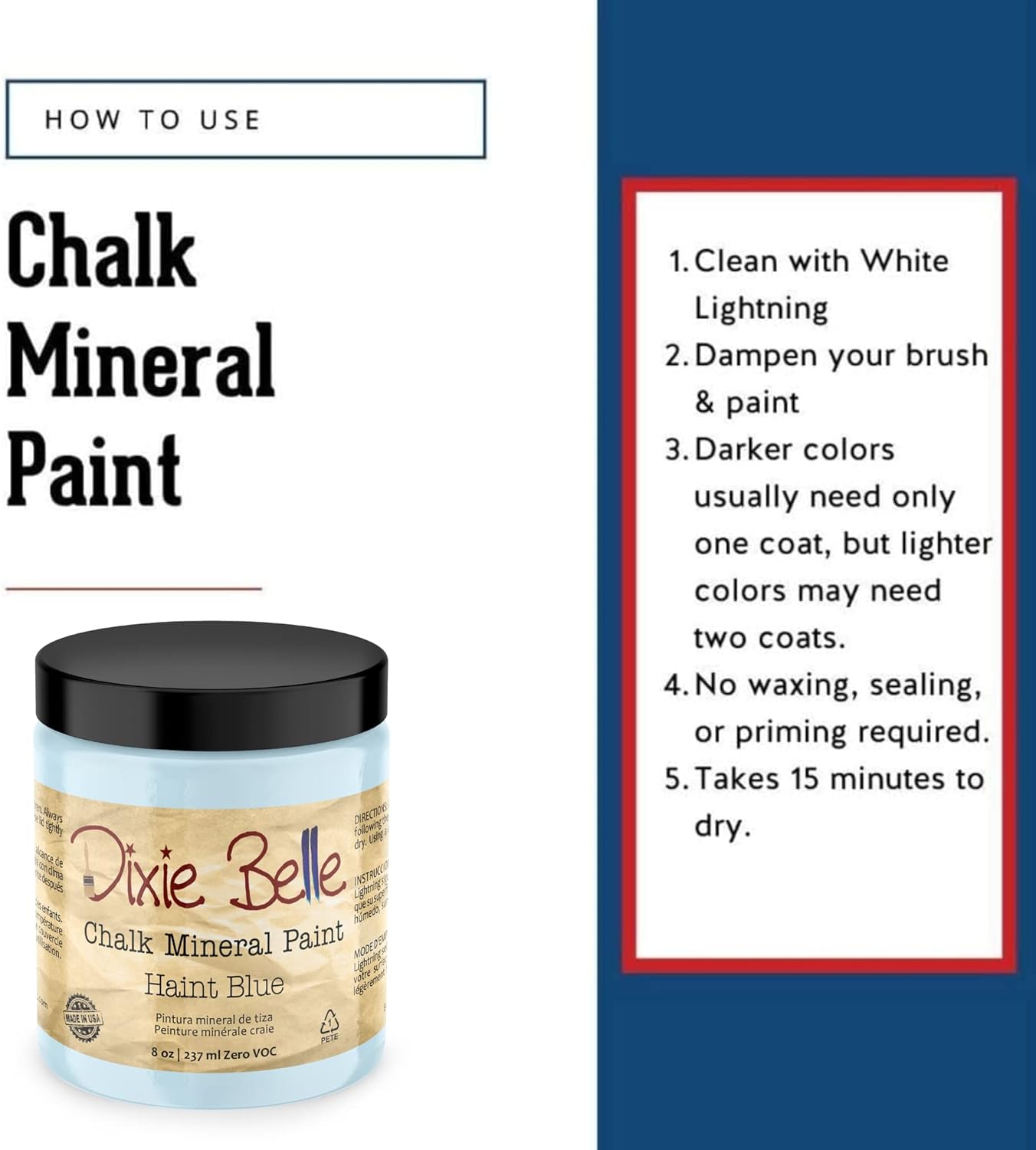 Dixie Belle Paint Company Chalk Finish Furniture Paint - Haint Blue (8oz) - Matte Pastel Blue Chic Chalk Mineral DIY Furniture Paint