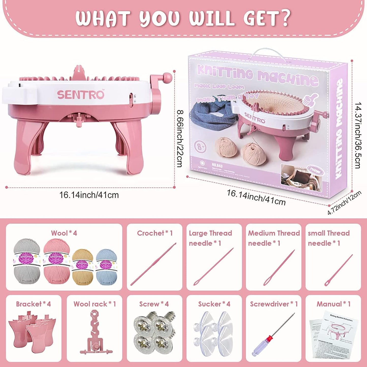 BZVV Knitting Machine for SENTRO 48 Needles Smart Knitting Crochet Machine with Row Counter for Adults and Beginners, Knitting Board Rotating Double Loom, Weaving Loom Machine Kit New Year Gifts