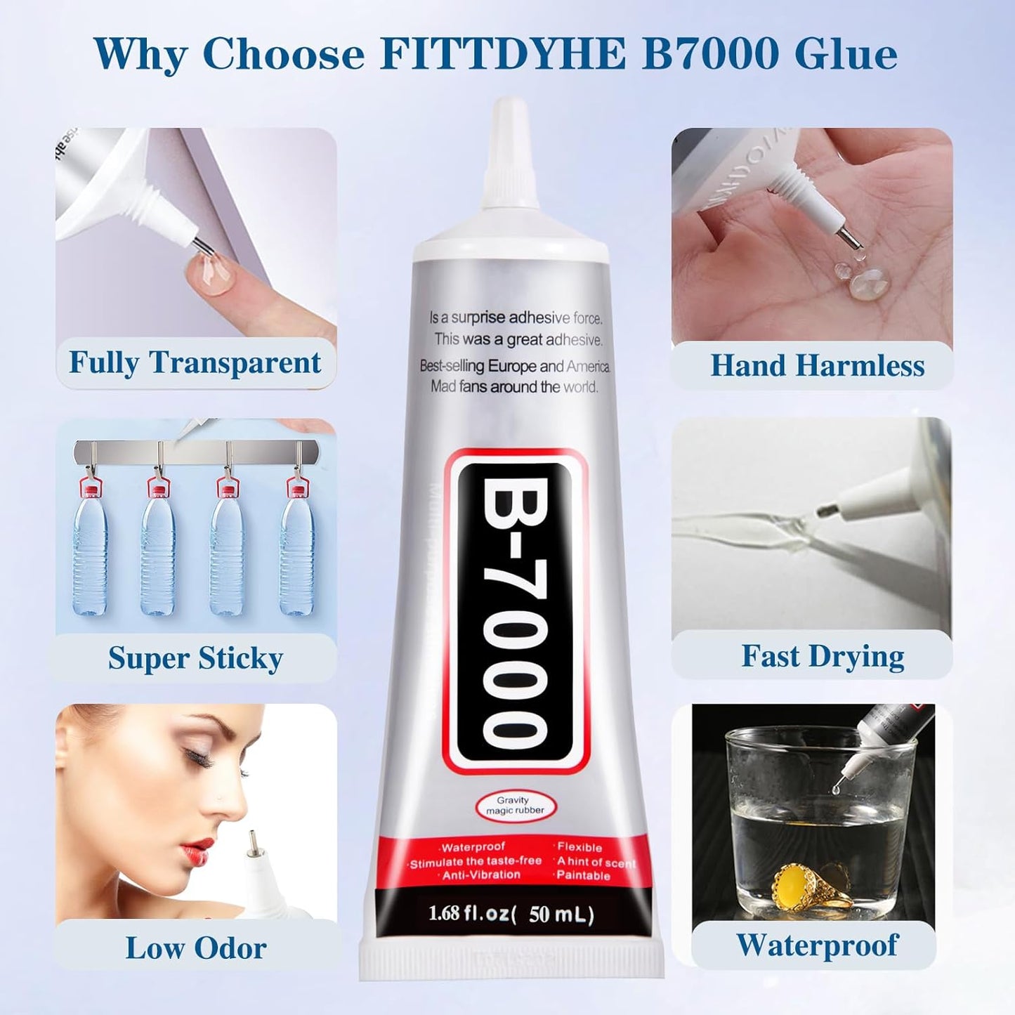B7000 Glue Clear with Precision Tip，50Ml B7000 Glue Clear for Rhinestones Glue for Crafts, Multipurpose Jewelry Glue for Fabric DIY Craft Makeup Shoes Jewelry Making Nail Art