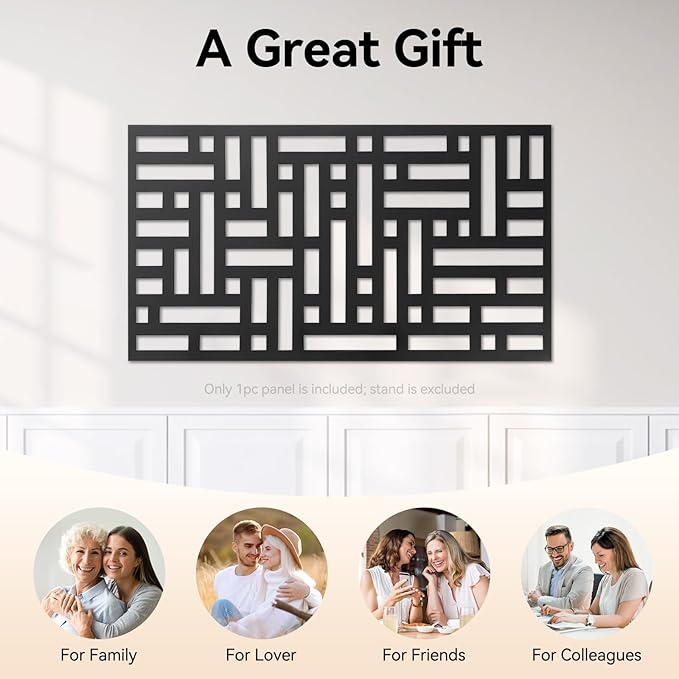 23.6x46 Inch Metal Privacy Screen Panel, Outdoor Decorative Privacy Fence Panel, Freestanding Modern Room Divider for Garden Patio Balcony Indoor Use – Laser Cut Design, Black