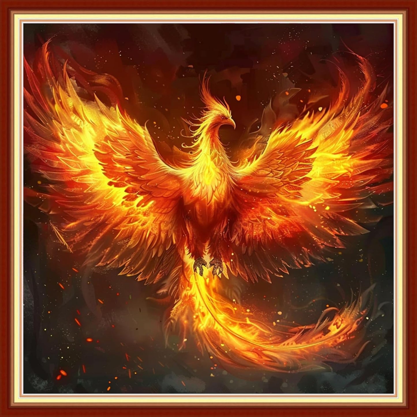 Joyhoor Stamped Cross Stitch Kits for Beginners, Needlepoint Kits for Adults, 11CT Counted Embroidery Kits-Fire Phoenix 18x18 inchs