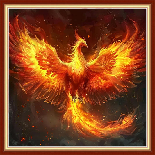 Joyhoor Stamped Cross Stitch Kits for Beginners, Needlepoint Kits for Adults, 11CT Counted Embroidery Kits-Fire Phoenix 18x18 inchs