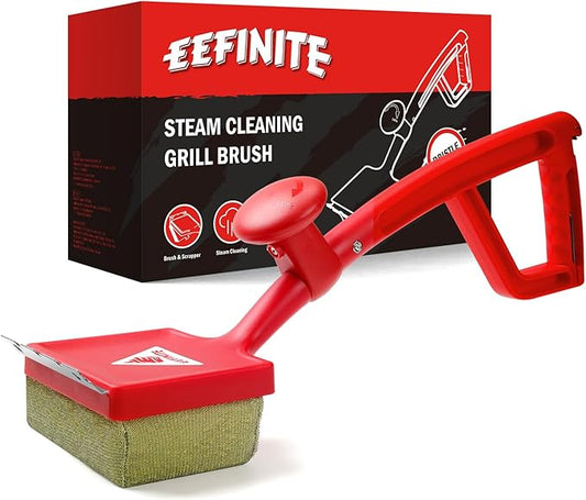Bristle Free Steam Grill Brush for Outdoor Grill, Safe No Wire Replacement Brush Head with Scraper, Heavy-Duty Grill Cleaning Tool for Weber Spirit & Genesis, Napoleon Rogue & Prestige, Red