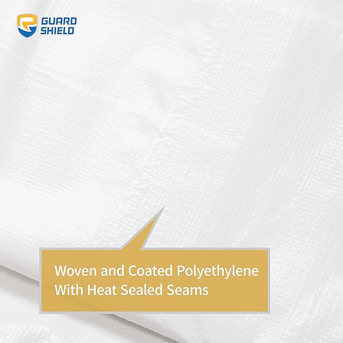 GUARD SHIELD Heavy Duty Tarp 12x20 Feet White Multi Purpose Thick Waterproof Poly Tarp Cover 10mil