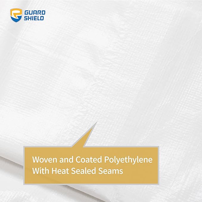 GUARD SHIELD Heavy Duty Tarp 12x16 Feet White Multi Purpose Thick Waterproof Poly Tarp Cover 10mil
