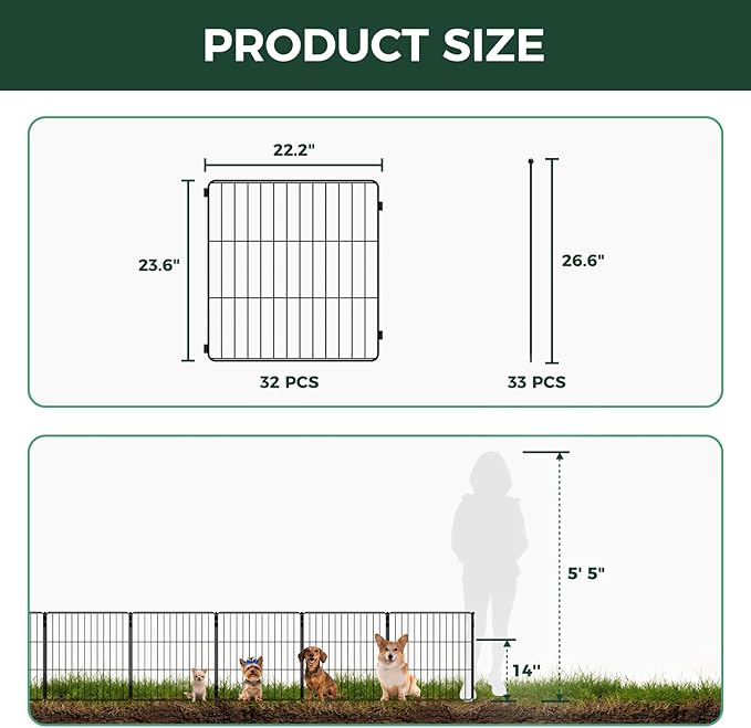 FXW Decorative Garden Fence for Yard - 24in(H) x 59.2ft(L) 32 Panels - Metal Fencing Panels - Animal Barrier Border for Dogs & Rabbits, Flower & Plant Edging