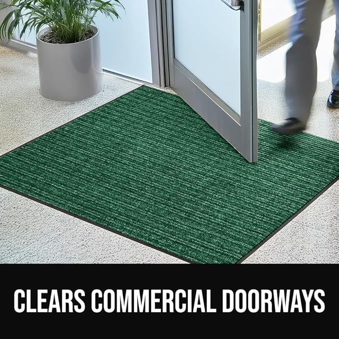 GORILLA GRIP Waterproof Traffic Guard Door Mat, 35x23, Heavy Duty Entryway Mats, Strong Rubber Back Commercial Utility Rugs for Office Hallway, Garage Floor and Home, Low Profile Carpet Runner, Green