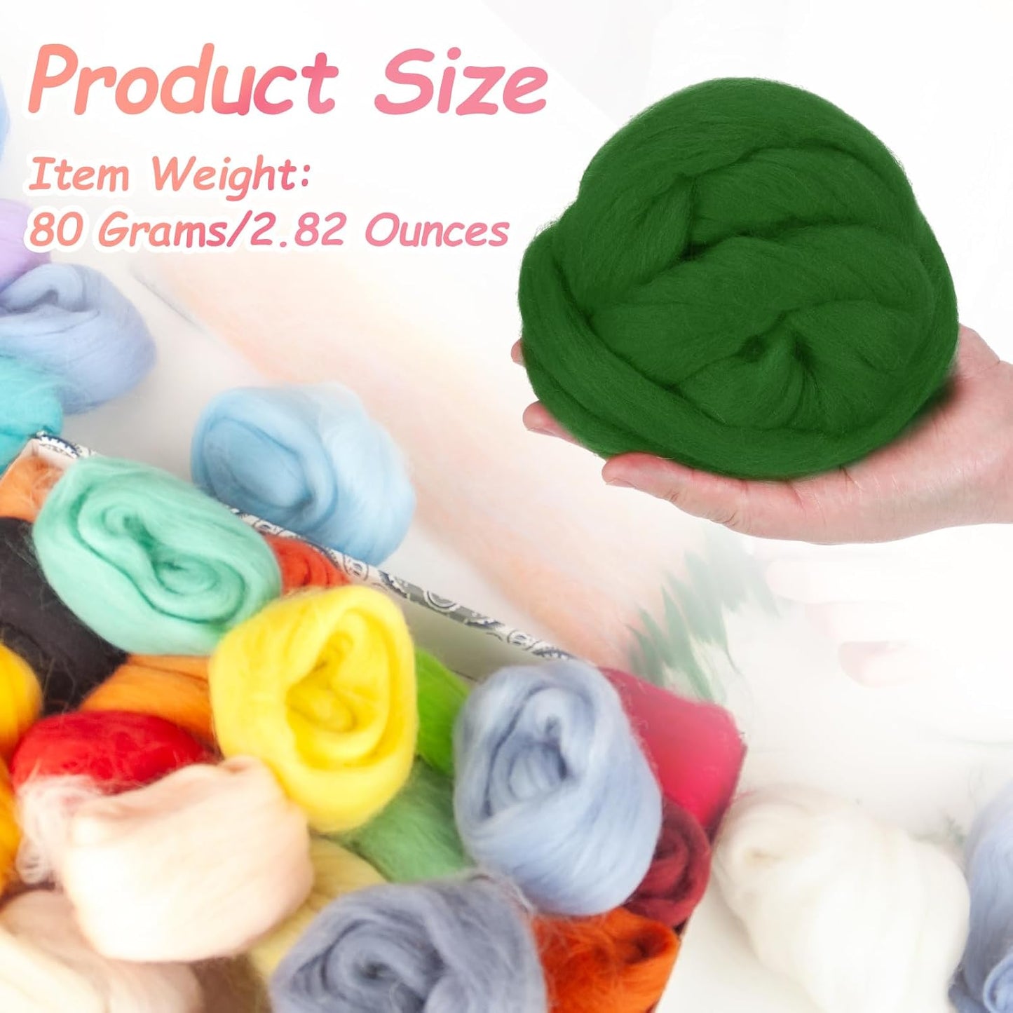 PATIKIL Wool Roving Yarn, 80G/2.82OZ Soft Felting Wool Pure Chunky Roving Yarn Bulk for Needle Felting Knitting Blanket Spinning Weaving DIY Craft, Grass Green