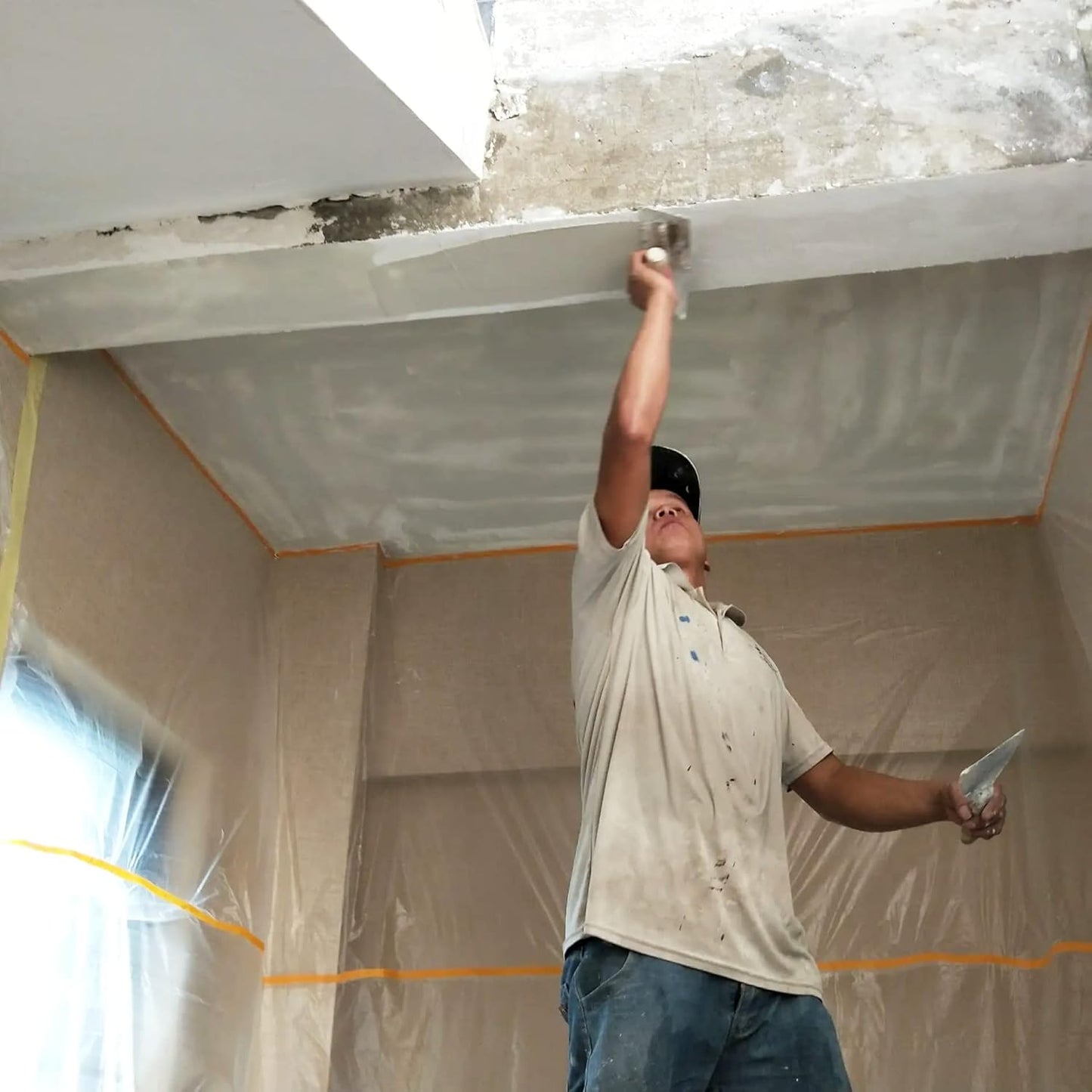 LLPT Tape and Drape 25.6”(Unfolded) x 66 Ft Each 2 Pack Pre-Taped Masking Film 0.27 Mil Painters Plastic Drop Cloth for Auto Wall Furniture Painting Protection (MFT652)