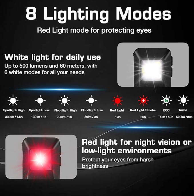 WORKPRO EDC Flashlight Clip-on Light, 500 Lumens Rechargeable Flashlight with Type-C, Magnetic Pocket Light for Working, Cycling, Signaling, Running, Camping, Red
