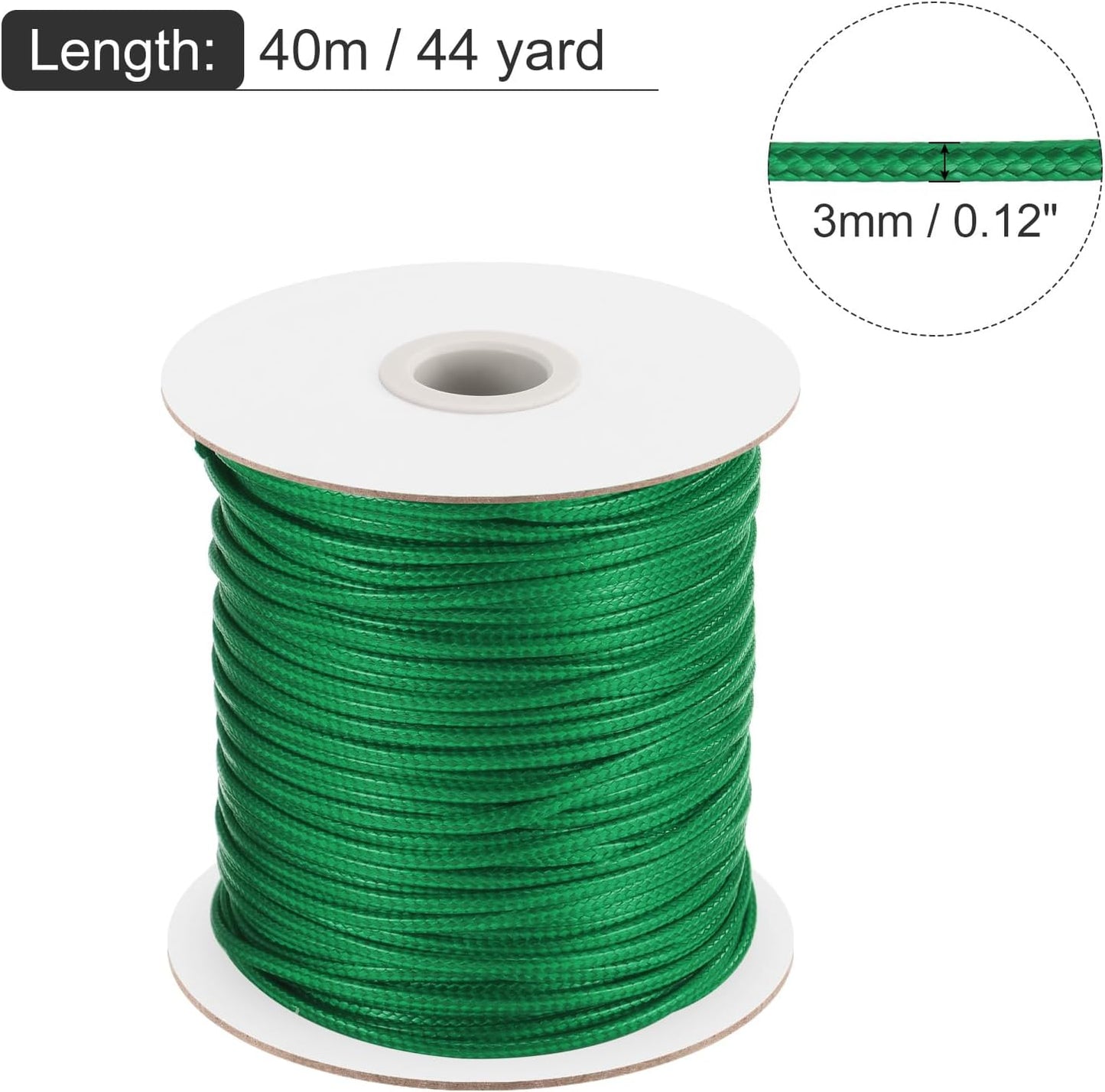 MECCANIXITY Waxed Cord 3mm Waxed Polyester Cord 44 Yard Wax String for Bracelet Making, Necklaces, Beading, Jewelry Making and DIY Crafts(Dark Green)