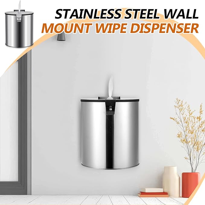 Zonon Stainless Steel Wall Mount Disinfectant Wipe Dispenser Fits Sanitizing and Disinfecting Wipes on Rolls 11 x 10'' for Fitness Clubs Schools Commercial and Residential Facilities(Round)