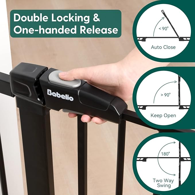 Babelio Baby Gate for Doorways and Stairs, 29-48" Auto Close Dog Gate PressGuard P7, Easy-Install Pressure Mounted Satey Door, No Drilling Safety Gate for Child and Pets, 2 Pack, Black
