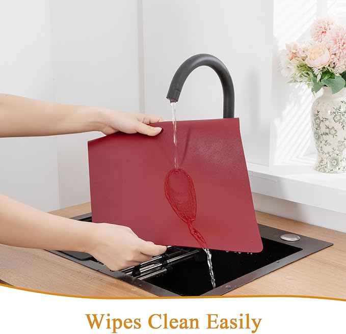 SHACOS Placemats Set of 6 Faux Leather Waterproof Leakproof Wipeable PU Non-Slip Vinyl Place Mats Heat Resistant Table Mats for Kitchen Dining Table Indoor Outdoor, Red