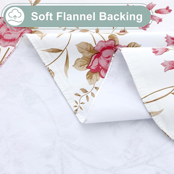 misaya Rectangle Waterproof Vinyl Table Cloth, Plastic Tablecloth with Flannel Backing, Wipeable Table Cover for Dinner, Picnic, Indoor and Outdoor (Pink Flowers, 52" x 70")