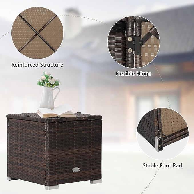 Tangkula 2 Pieces Patio Ottomans, Patiojoy Hand-Woven PE Rattan Side Table with Removable Cushion & Hidden Storage Space, Multifunctional Storage Box, Seat for Patio, Backyard, Poolside (Black)