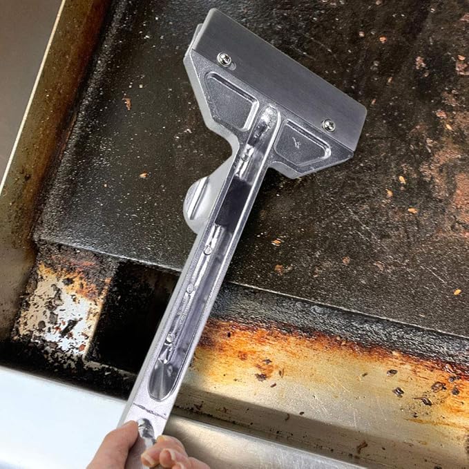 Grill Scrapers, Heavy Duty Casting Aluminum Commercial Griddle Scraper with 5 Blades and Small Slant Edge Grill Scraper