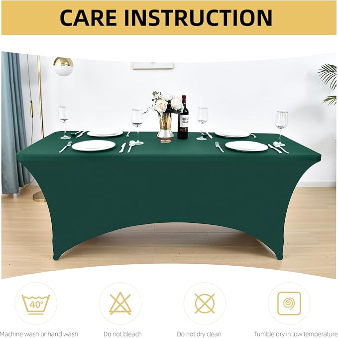 2-Pack 8ft Spandex Table Covers for Rectangle Folding Tables - Washable Elastic Tablecloth - Ultimate Fitted Table Protector for Birthday Parties, Trade Shows, Banquet