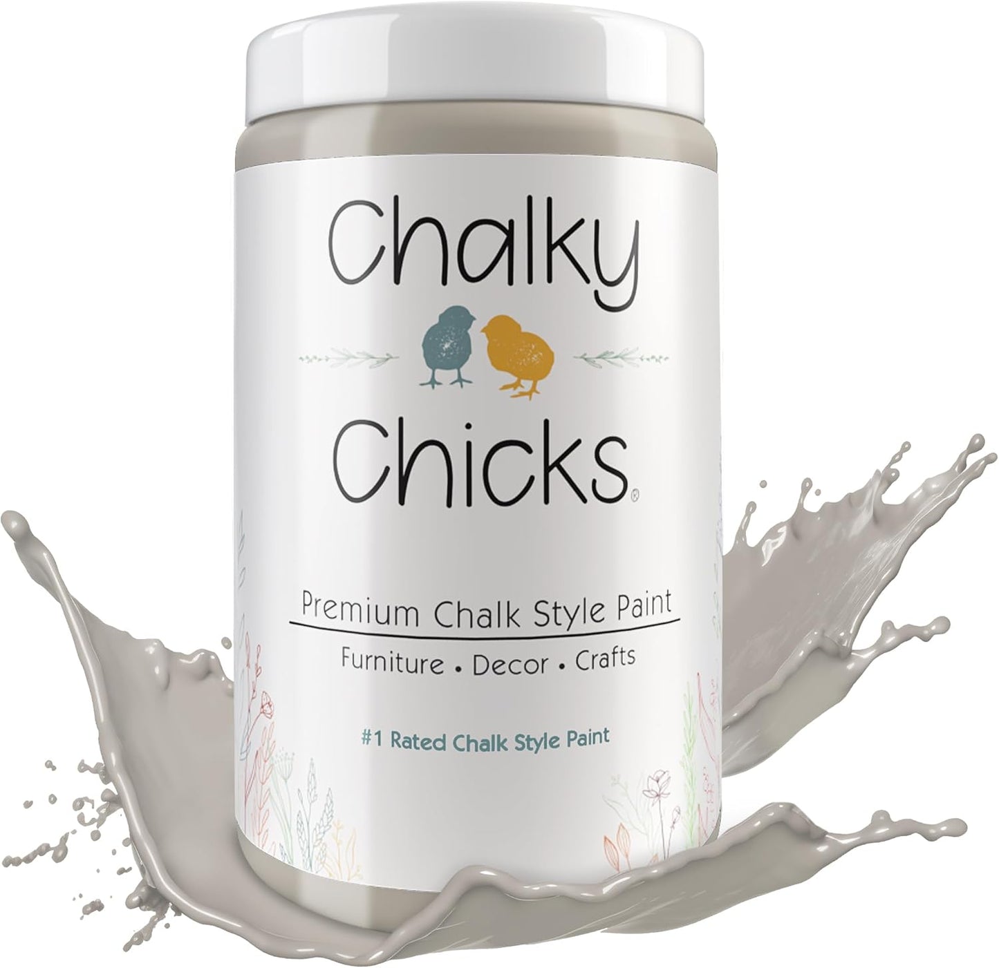Chalky Chicks All-in-One Chalk Paint for Furniture or Cabinet - 32 Fl Oz - Matte Finish Wolf Gray (Gray/Beige) for Metal, Wood Furniture Paint - No Sanding All-in-One for Home Decor & Crafts, USA Made